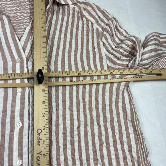 Jane + Delancey Textured Crinkle Button Down Shirt Striped Long Sleeve Coastal S - Picture 7 of 10